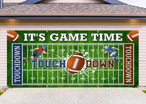 Football Garage Door Cover Banner Decorations, Football Field Themed Outdoor Extra Large Car Garage Door Murals Buddy Decorations 16 X 7 Ft by DYNH