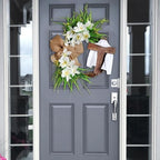 Easter Cross Wreath with Burlap Bow, Easter Door Wreath with Burlap Bow Swag Bowknot Rustic Farmhouse Spring Lily Wreath Easter Decorations for Hanging Door Decor (16IN Num.02) - Image 2