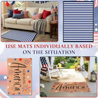 2 Pcs God Bless America Door Mats, 4th of July Patriotic Welcome Mat Non-Slip Coir Doormat with Blue White Stripes, Layered Rug for America 250th Anniversary, Front Porch Entryway Decor - Image 6