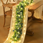 4Pcs Eucalyptus Garland with Lights, Greenery Garland, Green Garland with Flowers, 5.9FT Artificial Faux Eucalyptus Leaves Vines for Table Mantle Home Wedding Party Indoor Outdoor Decor - Image 5