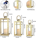 TRIROCKS Elegant Gold Stainless Steel Lantern Set- 3 Sizes (12", 15", 19") - Tempered Glass Panel Metal Lanterns for Versatile Indoor & Outdoor Decorating - Perfect for Celebrations - Image 6