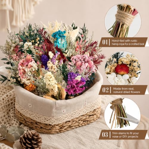 12/24PCS Handmade Dried Flower Bouquet with Stems Natural Dried Wildflowers 7.5 Inch Mini Dry Flowers for Vase Farmhouse Decor, Wedding Styling, Photography Props, Gift DIY(12pcs, Colorful) - Image 5