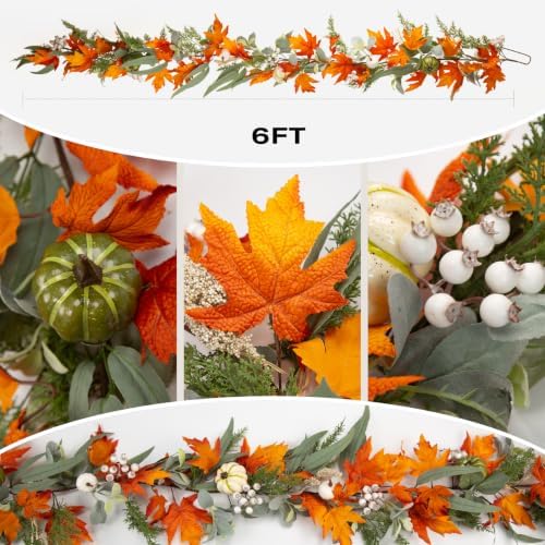 Fall Garland with Lights for Mantel, 6FT Realistic Fall Decor - Image 5