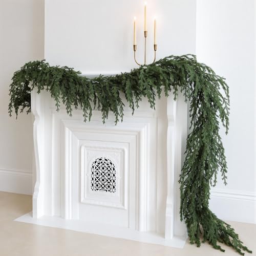 Upgraded 9ft Christmas Norfolk Pine Garland, Real Touch Greenery Decoration by HOHOTIME