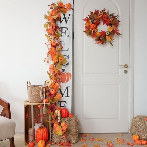 MIZII Fall Decor Artificial Maple Leaf Pumpkin Garland 6FT Fake Autumn Vines Garland Thanksgiving Halloween Harvest Decorations for Porch Mantle Table Centerpieces Fireplace Farmhouse (Yellow PK) - Image 5