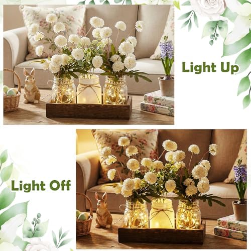 Suncalla 3pcs White Fake Kiku Flowers Pompon Mum Mason Jar Centerpiece - Image 3