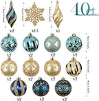 Valery Madelyn Christmas Tree Decorations Set, 40ct Blue and Gold Shatterproof Christmas Ball Ornaments Bulk, Luxury Hanging Ornaments for Xmas Holiday Wedding Party Decor - Image 3