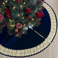 60-Inch Venetian Gilded Velvet Christmas Tree Skirt with Gold Embellished Border, Foam-Padded, Button Closure, Royal Blue by StarryDynamo