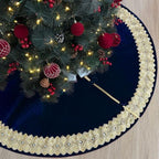 60-Inch Venetian Gilded Velvet Christmas Tree Skirt with Gold Embellished Border, Foam-Padded, Button Closure, Royal Blue by StarryDynamo