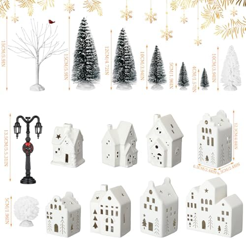 Cindeer 26 Pcs White Elegant Ceramic Christmas Village Set - Image 2