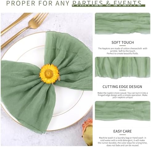 100 Pieces Cloth Napkins Sage Green Dinner Cheesecloth Napkins for Wedding,Wrinkled Cloth Napkins Bulk for Home Party Rustic Table Decoration, 17 x 17 Inch - Image 3