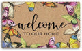 Butterfly Coco Coir Doormat Door Welcome to Our Home Mat for Home Entrance Front Door, Rustic Farmhouse Colorful Butterfly Welcome Floor Mats for Outdoor Outside Entryway 30X17 Inch by BitKAM