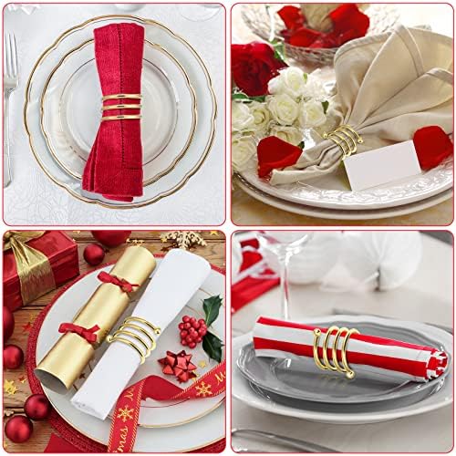 Moxweyeni 50 Pcs Gold Napkin Rings Metal Spiral Napkin Rings Round Napkin Holders Buckles DIY Cloth Napkin Holder for Christmas Thanksgiving Wedding Receptions Banquet Tables Party Decor - Image 3
