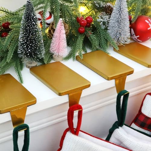 HMASYO Christmas Stocking Holders for Mantle Set of 4, Gold Heavy Duty Iron Stocking Hangers Base, Low Profile Weighted Stocking Holder Hooks for Fireplace Tabletop Shelf Christmas Decoration - Image 5