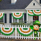 4Pack St Patrick's Day Bunting Flags 2x4 Ft Irish Pleated Half Fan Flags with Embroidered Shamrock Ireland Patriotic Bunting Banner with Grommet for Indoor Outdoor Garden Decorations - Image 4