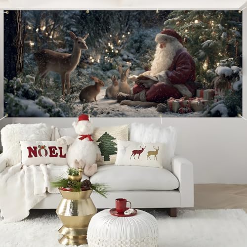ANNA QUEEN Christmas Garage Door Banner 6×13 FT, Santa Reading Story to Forest Animals, Heart-Warming Holiday Scene, Outdoor Garage Decoration for Parties Home Decor - Image 6
