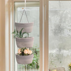 Over the Door Hanging Basket for Organizing 3 Tiers Woven Cotton Rope Wall Mount Storage basket Decorative Kitchen Hanging Organizer Bathroom include 1 door hook GrayStripe - Image 2