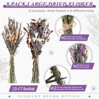 Layhit 8 Pack Large Size Boho Dried Flowers 15-17 Inch, Lavender - Image 2