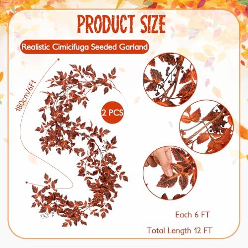 Suncalla 2 Pack Fall Decor for Home 6 ft Plum Cimicifuga Seeded Garlands - Image 2