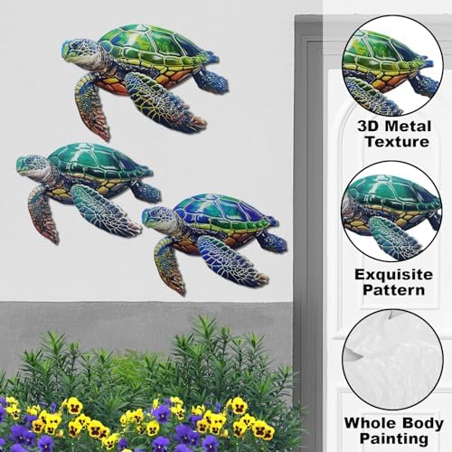 John's Studio 3Pcs Metal Turtle Sea Wall Decor Outdoor Garden Hanging Art Sculptures Home Ocean Theme Decorations for Kitchen Bathroom and Pool - Image 5