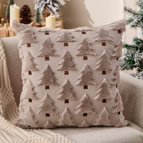 Allorry Christmas Pillow Covers 20x20 inch Set of 2 Grey Christmas Decorations Soft Plush Faux Fur Wool Christmas Tree Throw Pillow Cases Winter Holiday Decor for Sofa Living Room PT002I20 - Image 3