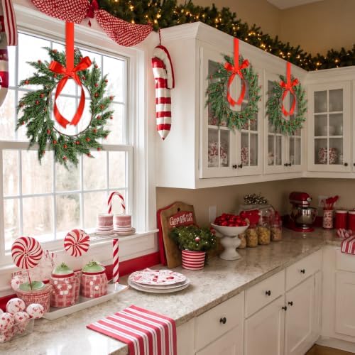 6 Pcs 20 Inch Christmas Wreath Placemats Greenery Place Mats with Berries - Image 4