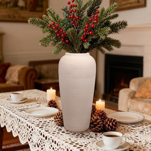 Tall Ceramic Vase 12 Inch Neutral Textured Vase,Cream Vase for Home Decor by Unknown