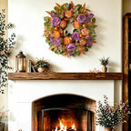24 Inch Harvest Fall Wreath for Front Door Outside with Orange Purple Peony - Image 6