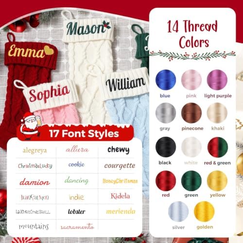 Personalized Christmas Stockings,Custom Embroidered Name & Monogram Knit Stockings for Kids,Family - Raised Ridged Cable Knit 18" Christmas Stocking for Fireplace Holiday Decor(5 Pack) - Image 3