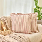 ZWJD Red Throw Pillow Covers 22x22 Set of 2 Striped Pillow Covers with Fringe Chic Cotton Decorative Pillows Square Cushion Covers for Sofa Couch Bed Living Room Farmhouse Decor - Image 2