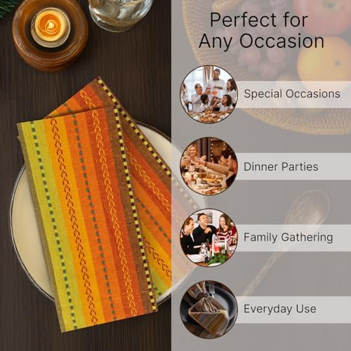 LFH Home Cotton Rich Cloth Salsa Napkin Set of 12 Washable Soft Durable Striped Table Napkins for Dining Wedding Daily Use Reusable Eco-Friendly Fabric Napkins (18x18)-Orange Multi Thanks Giving - Image 4
