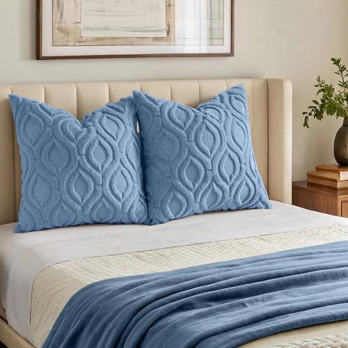 decorUhome Faux Fur Plush Soft Blue Throw Pillow Covers 26x26 Set of 2 - Image 7