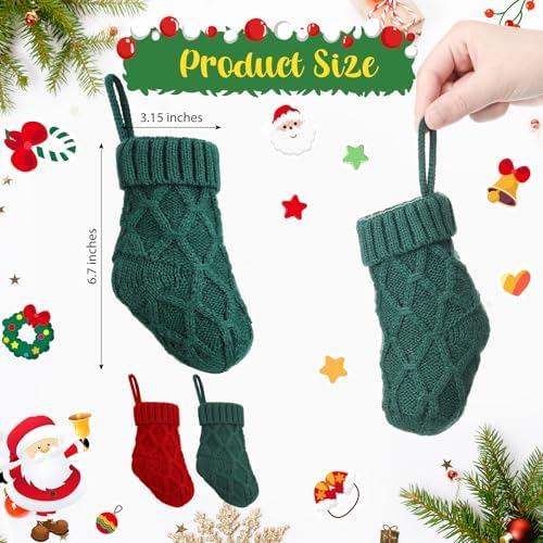 Geyoga 24 Pieces Mini Christmas Knit Stockings 6 Inch Cable Knitted Stockings Bulk Xmas Hanging Ornament Decoration for Christmas Tree Fireplace Holiday Party Favor(Red, Green) - Image 2