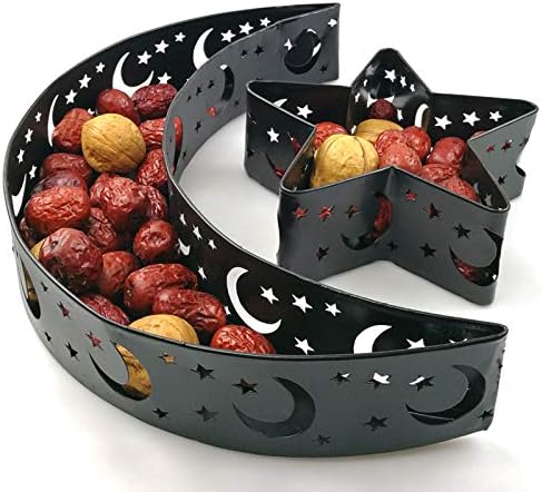 Eid Mubarak Moon Star Tray, Ramadan Decoration Ramadan Trays, Muslim Wooden Plate Tray Moon Star Shaped Food Fruit Serving Tray, Eid Mubarak Dessert Tray for Ramadan Festival Party(Silver A1) - Image 7