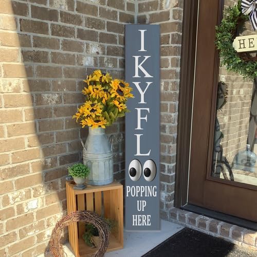 Blue IKYFL Popping Up Here Welcome Porch Board 8x48inch Rustic Funny Welcome Stangding Sign and Porch Leaner for Front Door Spring Farmhouse Rustic Vertical Porch Yard Decorations - Image 6
