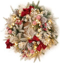Pre-lit Snow Christmas Wreath with Red Balls,Berries and Bows,24 Inch 50 Battery Operated LED Lights,Holiday Decoration for Front Door Outdoor by AmerzestXmastree