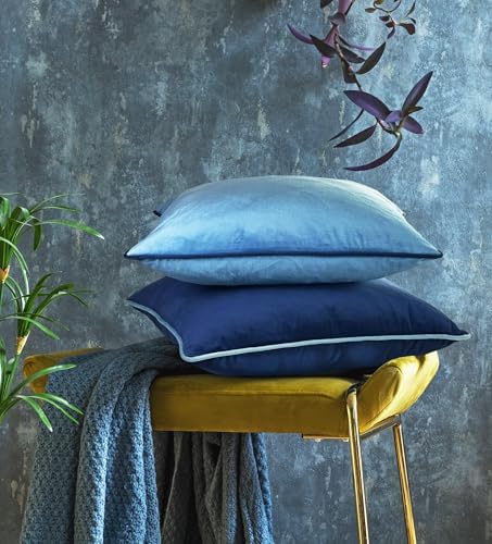 Teal Blue Coastal Decorative Throw Pillow Covers, Set of 4, 18x18 Inch Beach Cool Tone Velvet Accent Pillow Covers - Image 2