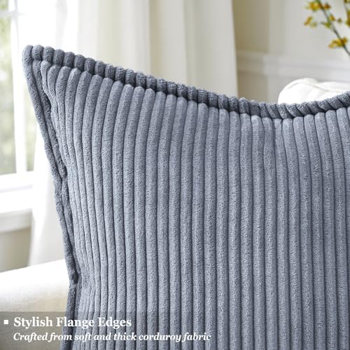 decorUhome Fall Corduroy Blue Grey Throw Pillow Covers 24x24 Set of 2 - Image 2