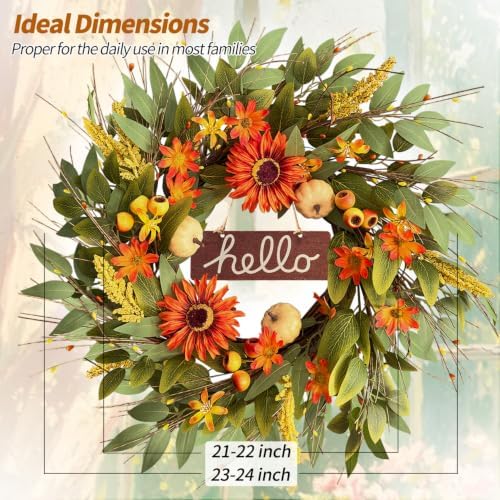 Qingbei Rina Fall Wreaths for Front Door Outside with Sunflower, 22 Inch - Image 3