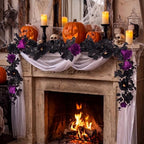 Aneco Artificial Eucalyptus Garland with Flowers 6FT Black Flower Garland Halloween Artificial Rose Floral Vine Garlands for Halloween Wedding Party Backdrop Wall Table Mantle Table Decor - Image 5