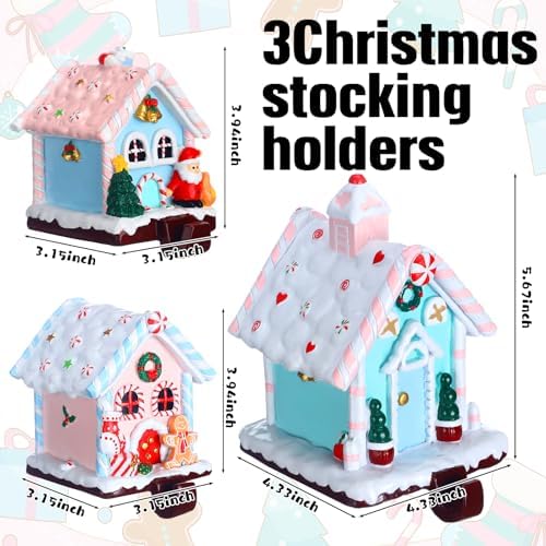Riceshoot 3 Pcs Christmas Gingerbread House Stocking Holders,Candy - Image 3