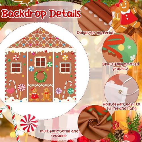 4 Pcs Christmas Gingerbread Door Decorations - Xmas Gingerbread House Backdrop Hanging Banner Porch Sign for Home Holiday Classroom Office Party Decor - Image 4