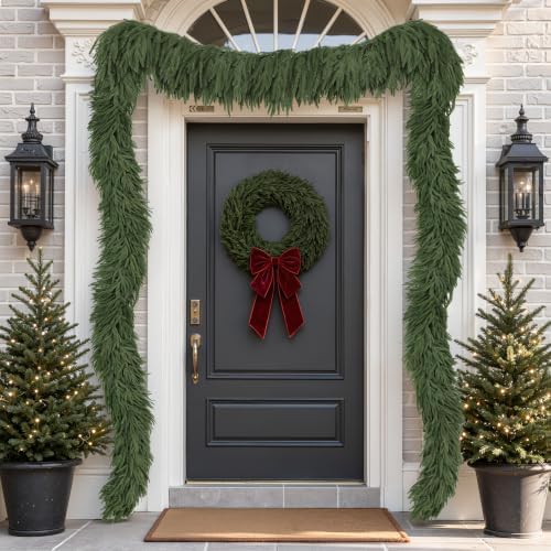 SHareconn 18FT Christmas Norfolk Pine Garland, Real Touch Soft Mantel Decor - Image 5