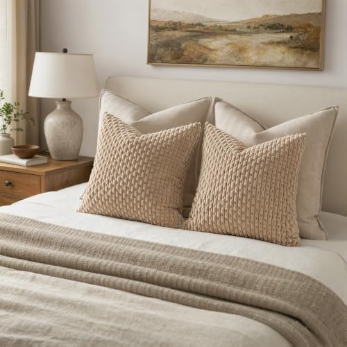 MIULEE Euro Sham Decorative Throw Pillow Covers 24x24 Neutral Tan Corduroy - Image 5