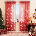 Christmas Sheer Curtains for Living Room, Xmas Print Pattern Sheer Curtain, Holiday Rod Pocket Window Drapes Decorations for Bedroom and Home Decor, 2 Panels Red 52W x 84L by Karseteli
