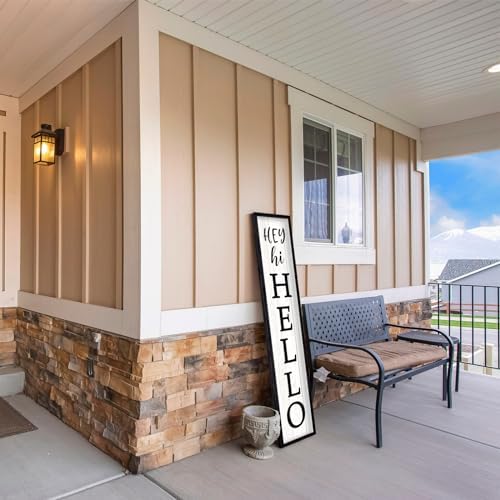 Surfapans Hey Hi Hello Welcome Sign For Front Porch Standing 45"X9" Large Outdoor Tall Wood Frame Vertical Wall Decor Rustic Farmhouse Outside Home Modern Front Door Board Decoration (Black) - Image 5