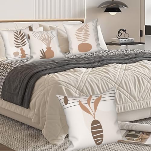 Abstract Bohemian Pillow Covers 24"x24" Set of 4, Modern Aesthetic Plant Leaves Pillow Cases for Sofa Chair Couch Bed Office Garden Patio Farmhouse Indoor Outdoor Decorative - Image 2