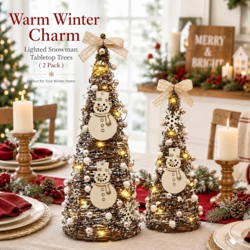 Christmas Table Tree,Snowman Winter Table Tree Decorations Centerpiece,LED - Image 3