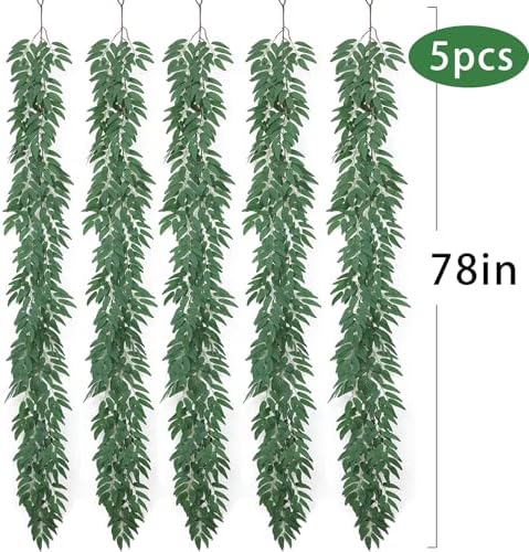 mizii 5 Packs 390" Artificial Vines Willows Garland Fake Vine Italian Ruscus Silk Green Leaves Faux Plants Greenery Decoration for Bedroom Room Wall Party Table Centerpieces Wedding Arch Decor - Image 2