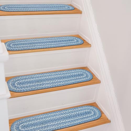Homespice Denim Jute Braided Stair Treads, Oval 8x28 Set of 13 by Homespice